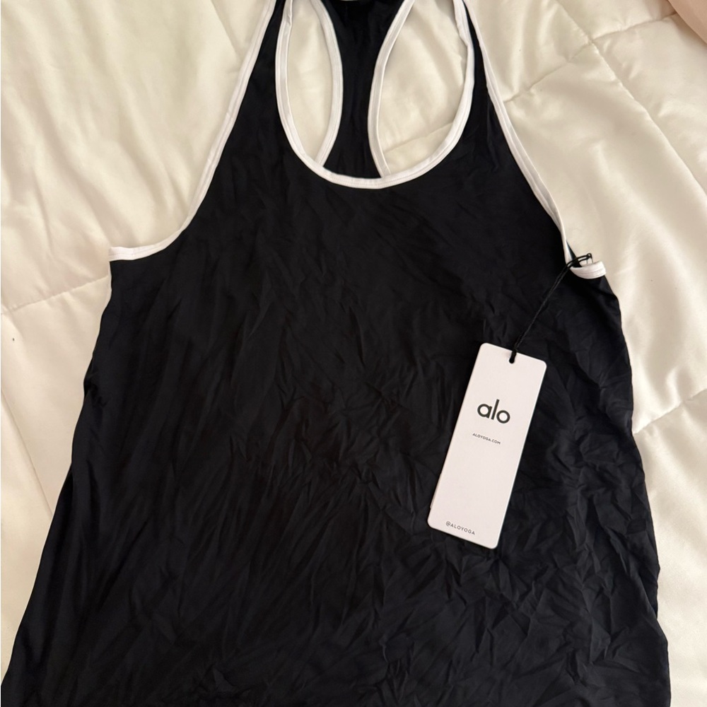 ALO Yoga Black and White Ivy League tank